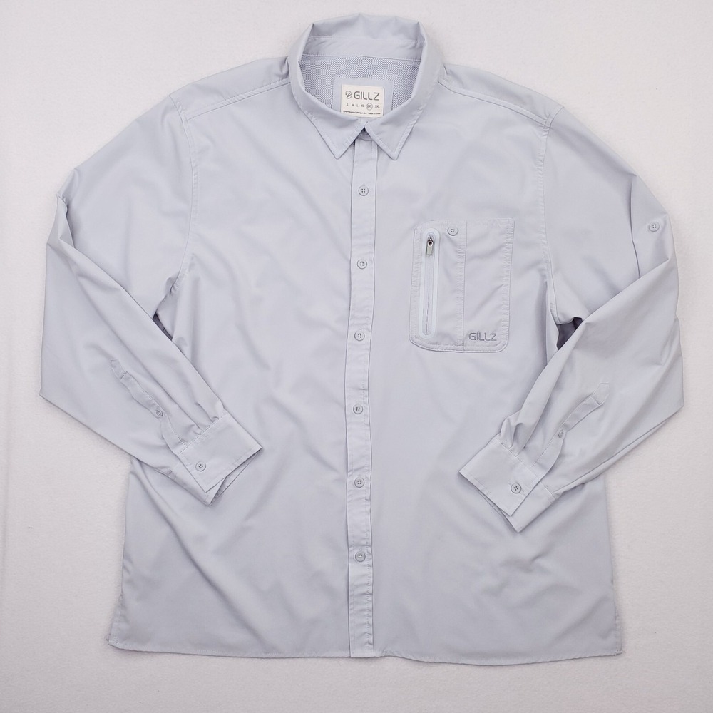 Gillz Shirt Mens XXL Gray Performance Fishing Vented Stretch Outdoor Button Up